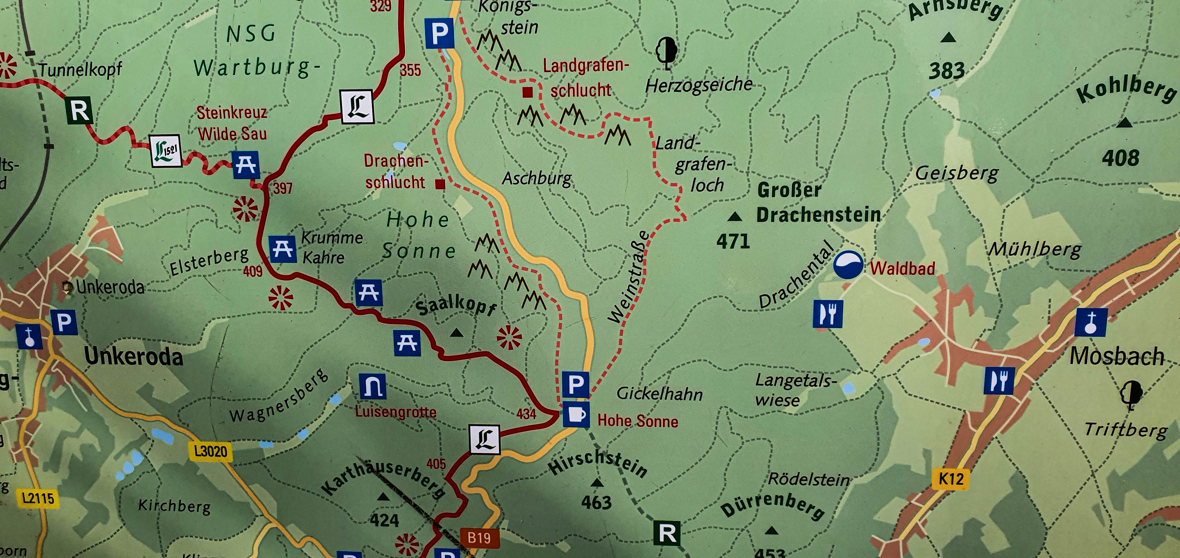 overzichtskaart van routes in de buurt van Eisenach